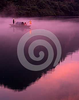 Foggy river in sunrise