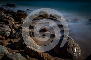 Foggy rocks on the coast