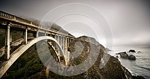 Foggy Rocky Creek Bridge, Big Sur, California, USA