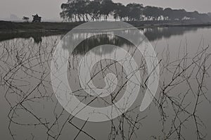 foggy rural landscape and reflection