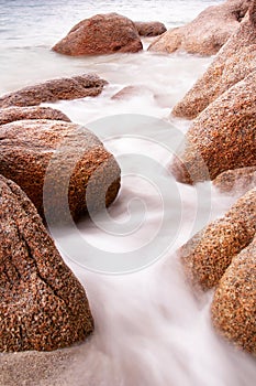 Foggy sea with stones