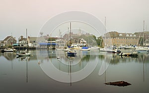 Foggy Seascape of Woods Hole Harbor on Cape Cod