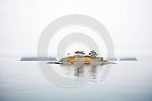 foggy shoreline of an unpopulated island