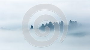 Foggy Silhouette of beautiful valley - Minimalistic misty panoramic landscape