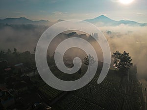 foggy view of lembang bandung west java indonesia in the morning