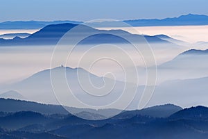 Foggy view from mountains