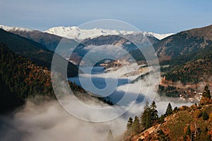 Foggy view of Pindos mountains range