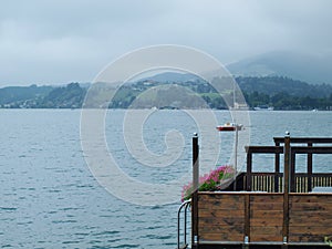 Foggy weather, lake Mondsee