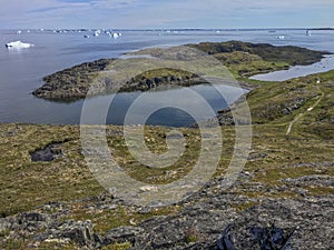 Fogo Island coastline with icebergs