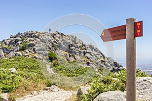 Foia trail sign pointing to highest pick of Algarve, Portugal