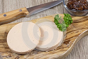 Foie gras on a cutting board