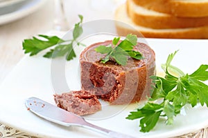 Foie gras with toast on a plate