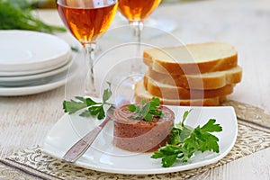 Foie gras with toast on a plate