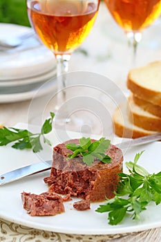 Foie gras with toast on a plate