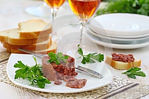 Foie gras with toast on a plate