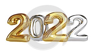 Foil balloon 2022 Gold Happy New Year on a white background 3D illustration, 3D rendering