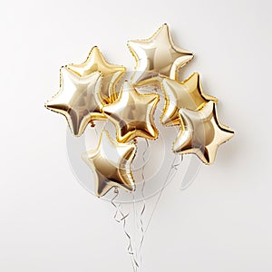 Foil balloons in the form of a star. Gold and silver balloons