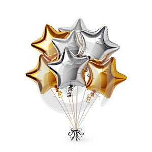 Foil balloons in the form of a star. Gold and silver balloons