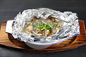 Foil Grilled oysters with mushroom