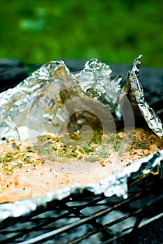 Foil grilled salmon