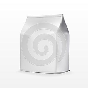 Foil Paper Food Bag Package Of Coffee, Salt, Sugar, Pepper, Spices Or Flour, Folded, Grayscale.