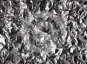 Foil silver crumpled metal aluminum texture background surface decoration backdrop design photo hi-resolution