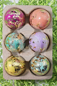 Foiled and Colorful Easter Eggs in Pink, Aqua, Yellow, Orange an