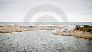 The Foix river mouth in Cubelles, Barcelona, Spain. Mediterranean seascape in Garraf coast