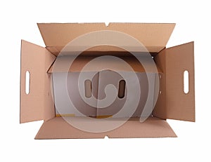 Foldable cardboard box used for storage moving or shipping purposes isolated