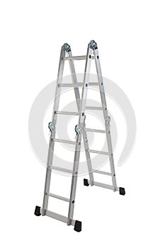 Foldable metal ladder isolated on white photo
