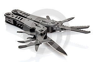 Foldable multi tool knife close-up isolated on white background