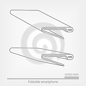 Foldable screen smartphone line icon with editable stroke.