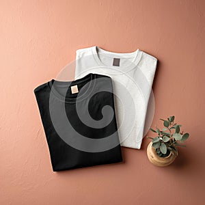 Folded Black and White T-Shirts on Textured Background
