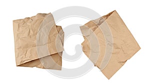 Folded blank brown kraft paper sheet isolated on white background