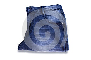 folded blue jeans pants isolated white background