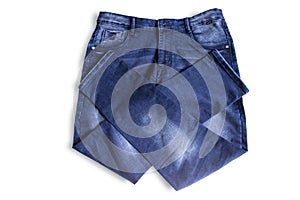 folded blue jeans pants isolated white background