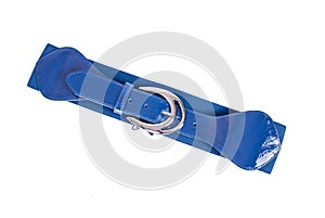 Folded blue leather belt isolated