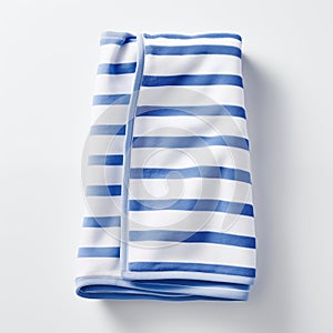 Folded Blue And White Striped Blanket On A Plain White Background