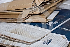 Folded cardboard boxes recycle material background