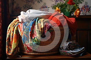 folded clothes next to laundry basket