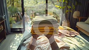 The folded colorful blankets.AI generated image