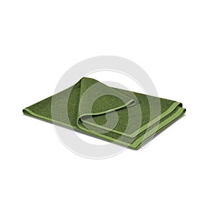 Folded Green Beach Towel, striped cloth set isolated on white. 3D illustration