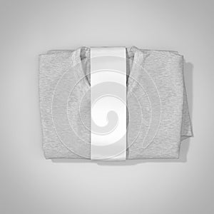 Folded grey t-shirt with label, mockup, 3d rendering