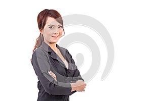 Folded hands . business portrait of smiling asia woman
