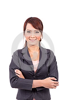 Folded hands . business portrait of smiling asia woman