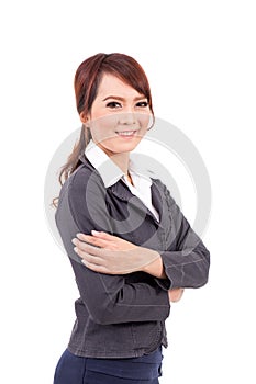 Folded hands . business portrait of smiling asia woman