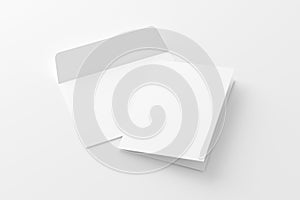 A4 A5 Folded Invitation Card With Envelope 3D Rendering White Blank Mockup