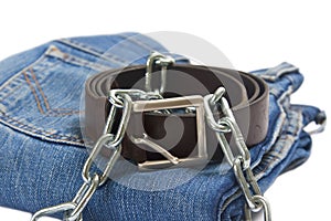 Folded jean and belt