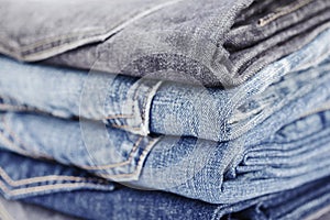 Folded jean stack close up