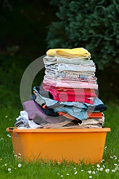 Folded laundry in basket